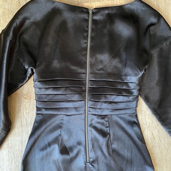 h:ours Black Satin Puff Sleeve Mini Dress Size S Balloon Sleeve Party Cocktail - Picture 4 of 5